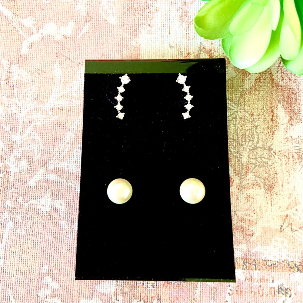 Earring Set-Ear Crawlers & Pearl Earring Set of 2 pair NEW